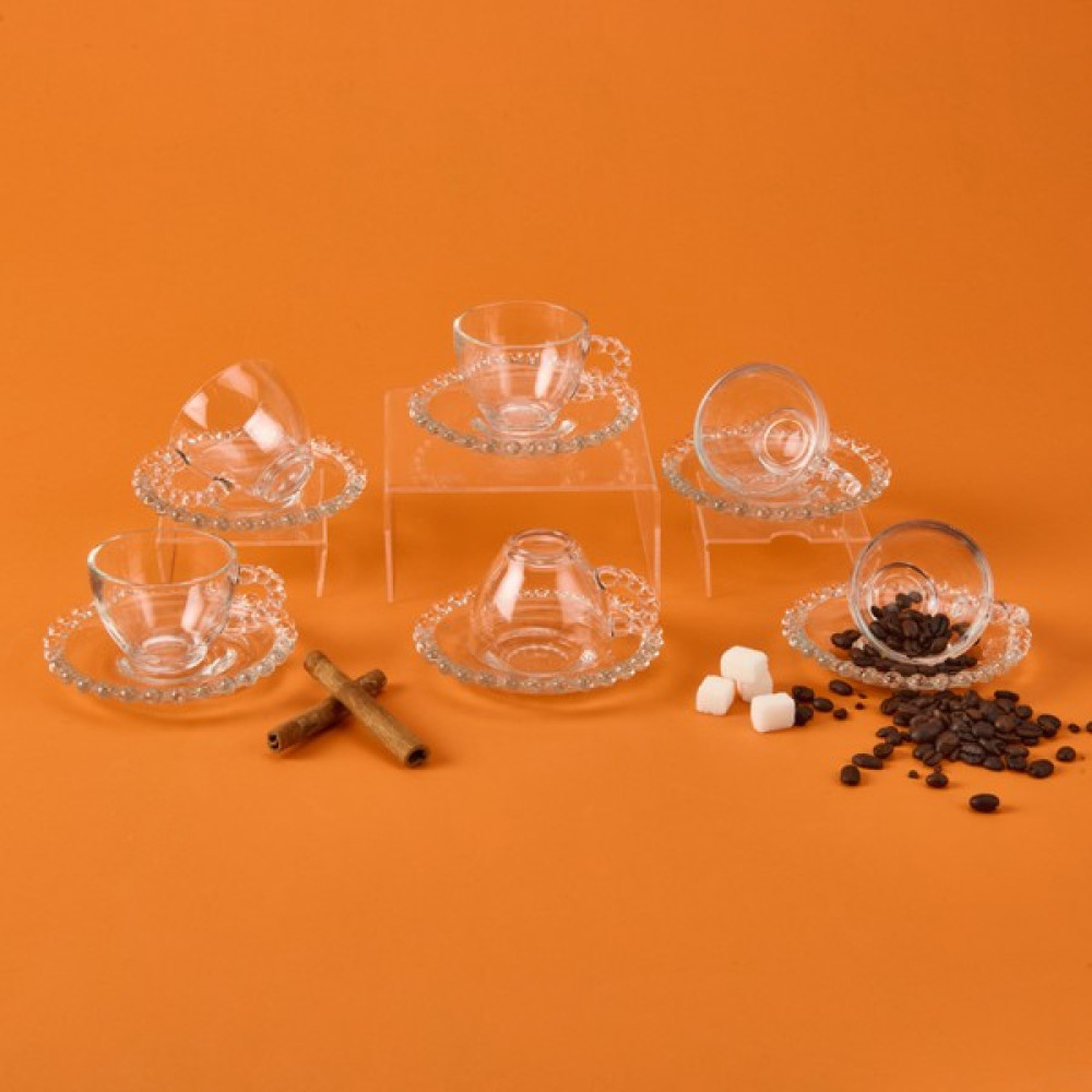Krd Bubbly 12 Parça Boncuklu Cam Kahve Fincanı - Şeffaf - 80 ml Fincan / Bardak / Kahve Takımı Fiyatı