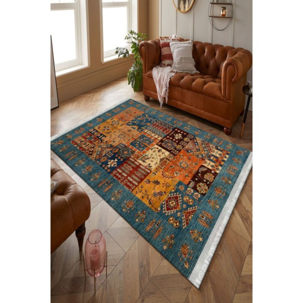 Kreatif Halı Dijital Baskı Patchwork Desen Yıkanabilir Dekoratif Kadife Kumaş Dot Taban Kilim Salon Halısı - 180 x 280 cm - Yeşil Salon Halısı Fiyatı