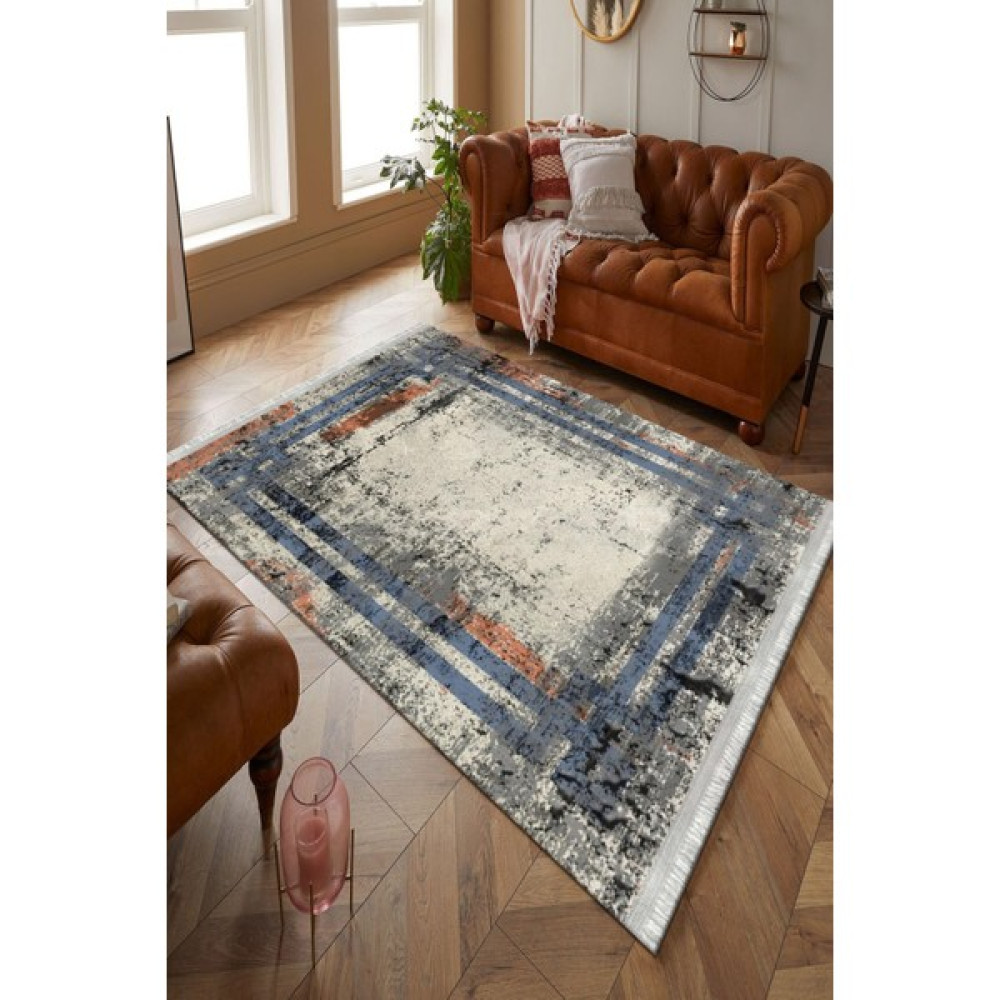 Kreatif Halı Eskitme Desenli Dekoratif Kaymaz Taban Makinede Yıkanabilir Kesme Yolluk Süngerli Dot Taban Halı - 80 x 140 cm - Renkli Salon Halısı Fiyatı