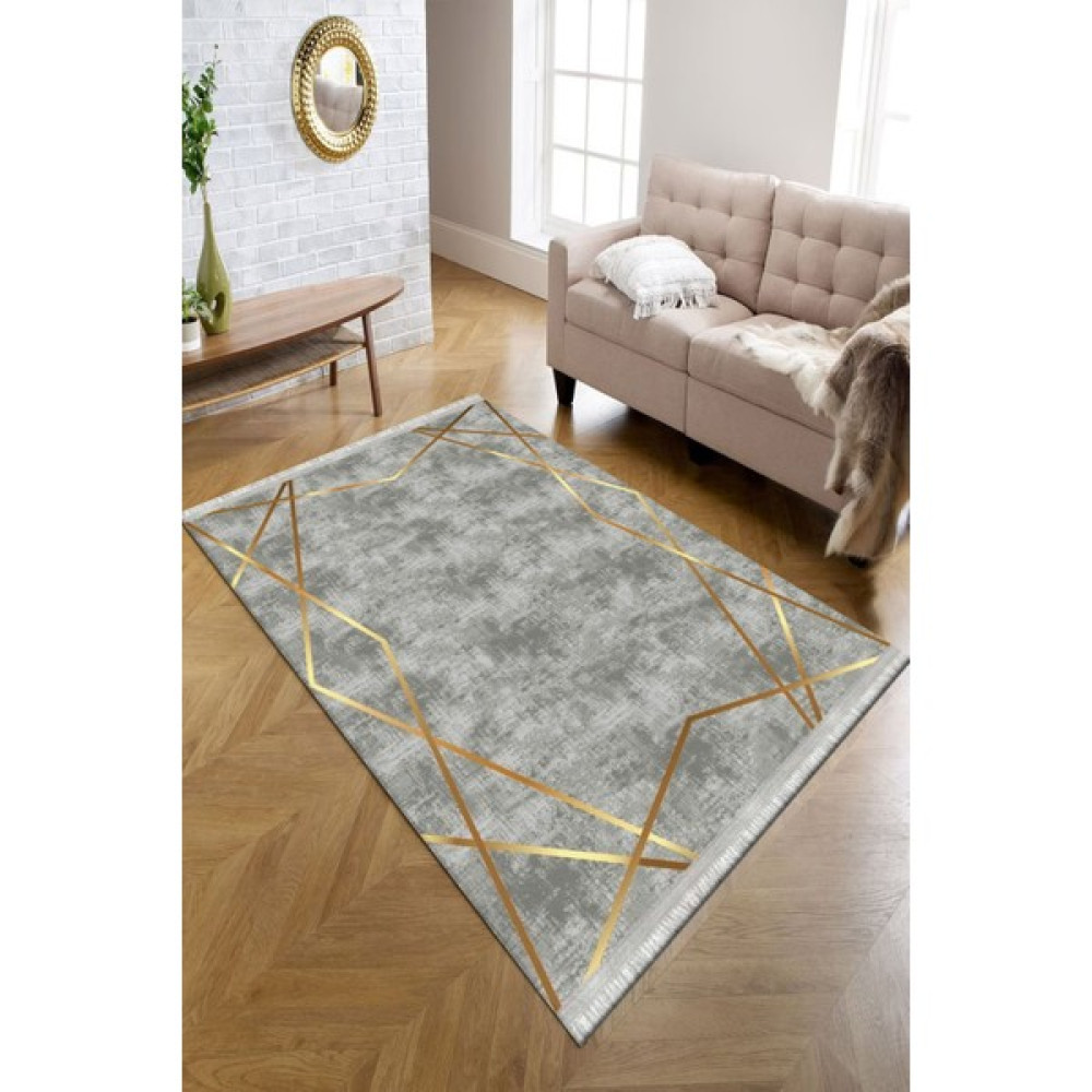 Kreatif Halı Eskitme Modern Desenli Yıkanabilir Yolluk Kaymaz Tabanlı Dot Taban Kadife Kumaş Balkon Halısı - 80 x 140 cm - Gri Salon Halısı Fiyatı