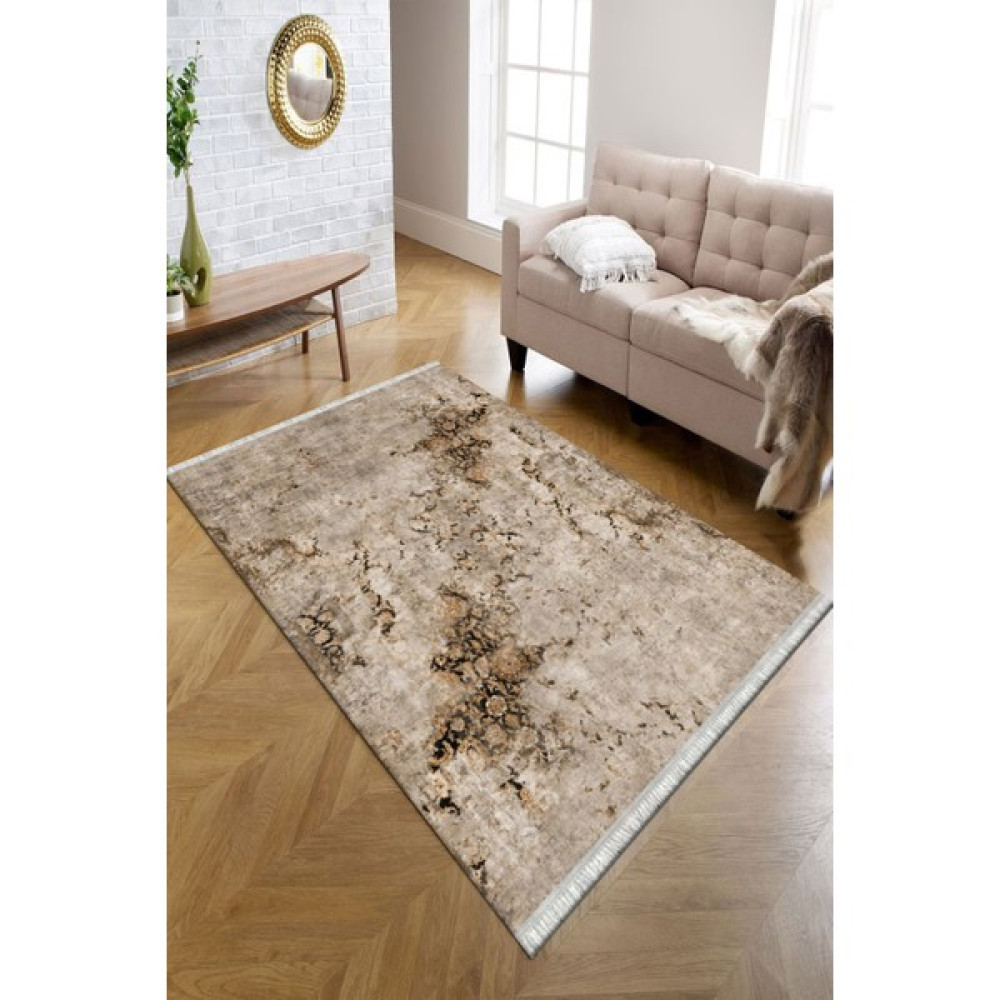 Kreatif Halı Etnik Vintage Desenli Bej Yıkanabilir Kaymaz Taban Salon Halısı Süngerli Dot Taban Halı Kilim - 80 x 140 cm Salon Halısı Fiyatı