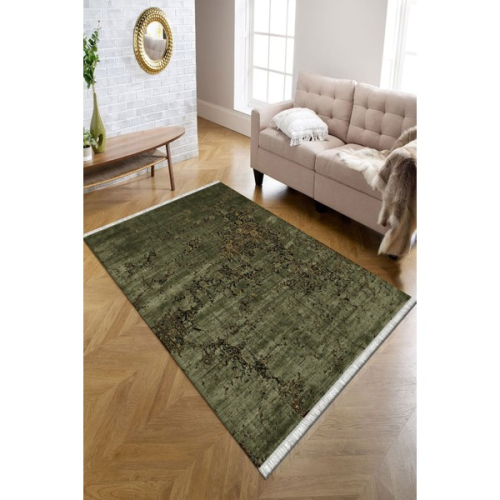 Kreatif Halı Etnik Vintage Desenli Haki Yıkanabilir Kaymaz Taban Salon Halısı Süngerli Dot Taban Halı Kilim - 80 x 150 cm Salon Halısı Fiyatı