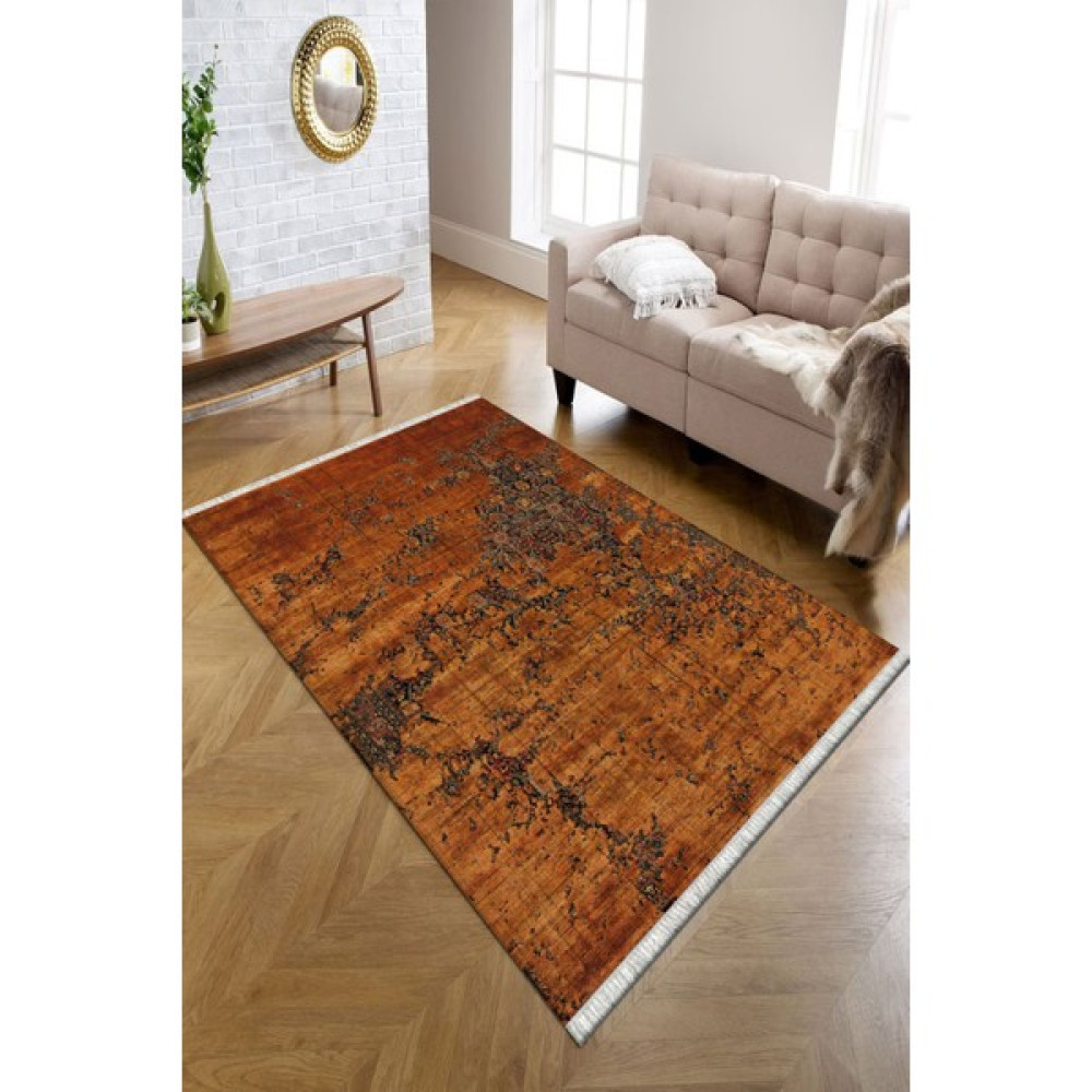 Kreatif Halı Etnik Vintage Desenli Turuncu Yıkanabilir Kaymaz Taban Salon Halısı Süngerli Dot Taban Halı Kilim - 80 x 140 cm Salon Halısı Fiyatı
