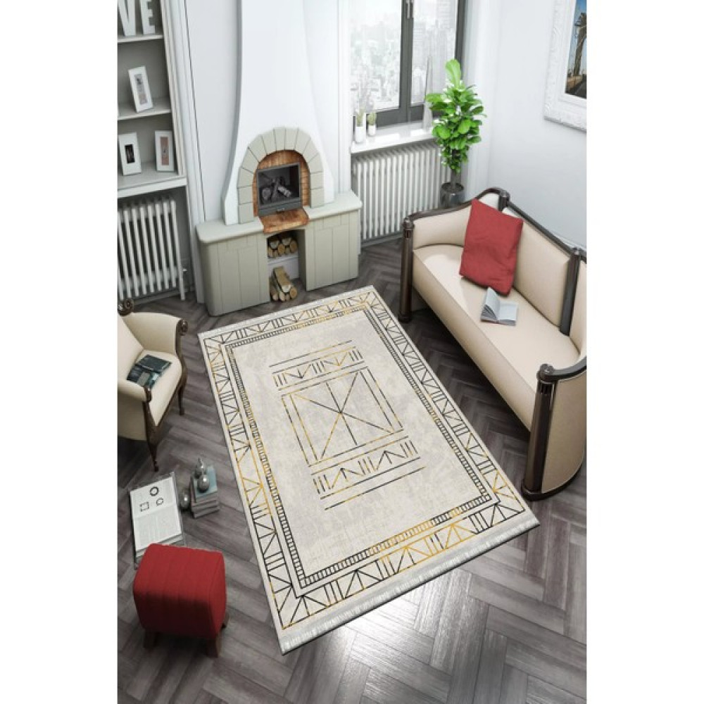 Kreatif Halı Iskandinav Desen Yıkanabilir Kesme Yolluk Kaymaz Dot Taban Kadife Kumaş Salon Halısı Balkon Halısı - 80 x 140 cm - Ekru Salon Halısı Fiyatı