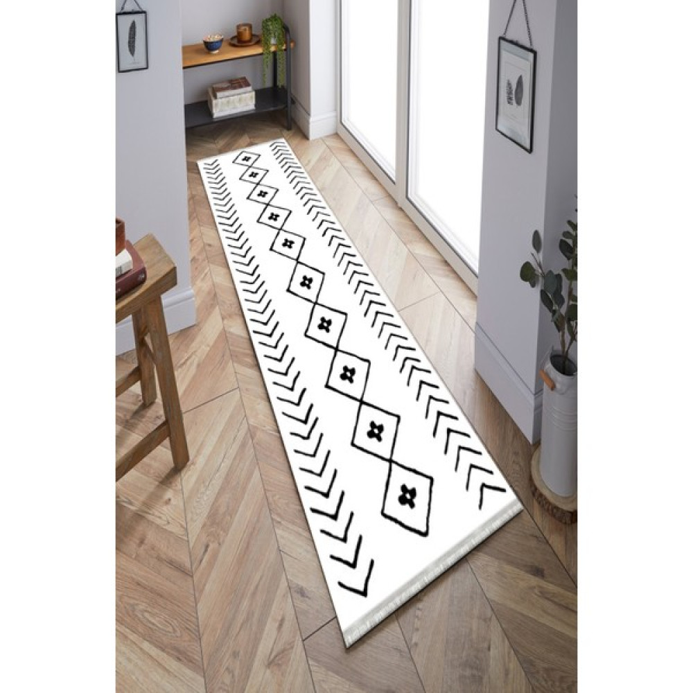 Kreatif Halı Iskandinav Desen Yolluk Kaymaz Tabanlı Yıkanabilir Uzun Yolluk Kadife Kumaş Dokuma Taban Antre Halı - 80 x 140 cm - Beyaz Yolluk Fiyatı