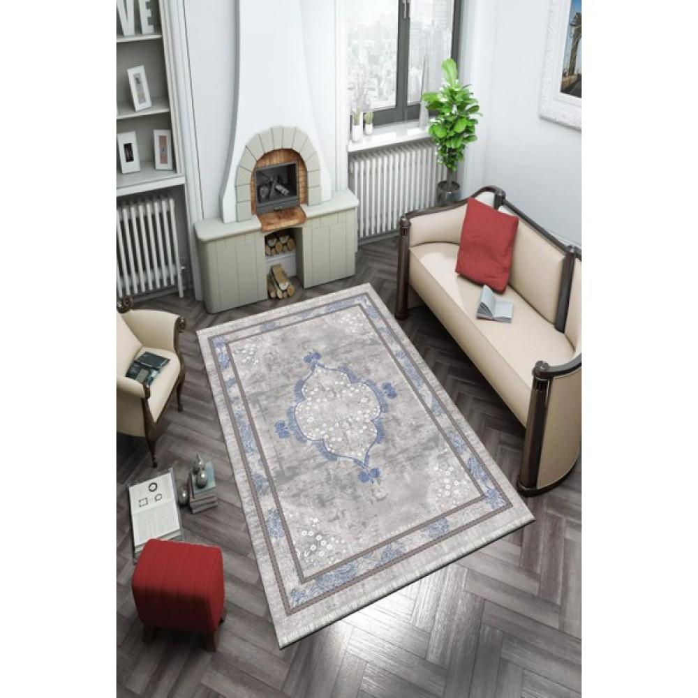 Kreatif Halı Klasik Vintage Dekoratif Kilim Modern Antre Halısı Koridor Halısı Kadife Kumaş Dokuma Taban Yolluk - 80 x 140 cm - Mavi Kilim Fiyatı