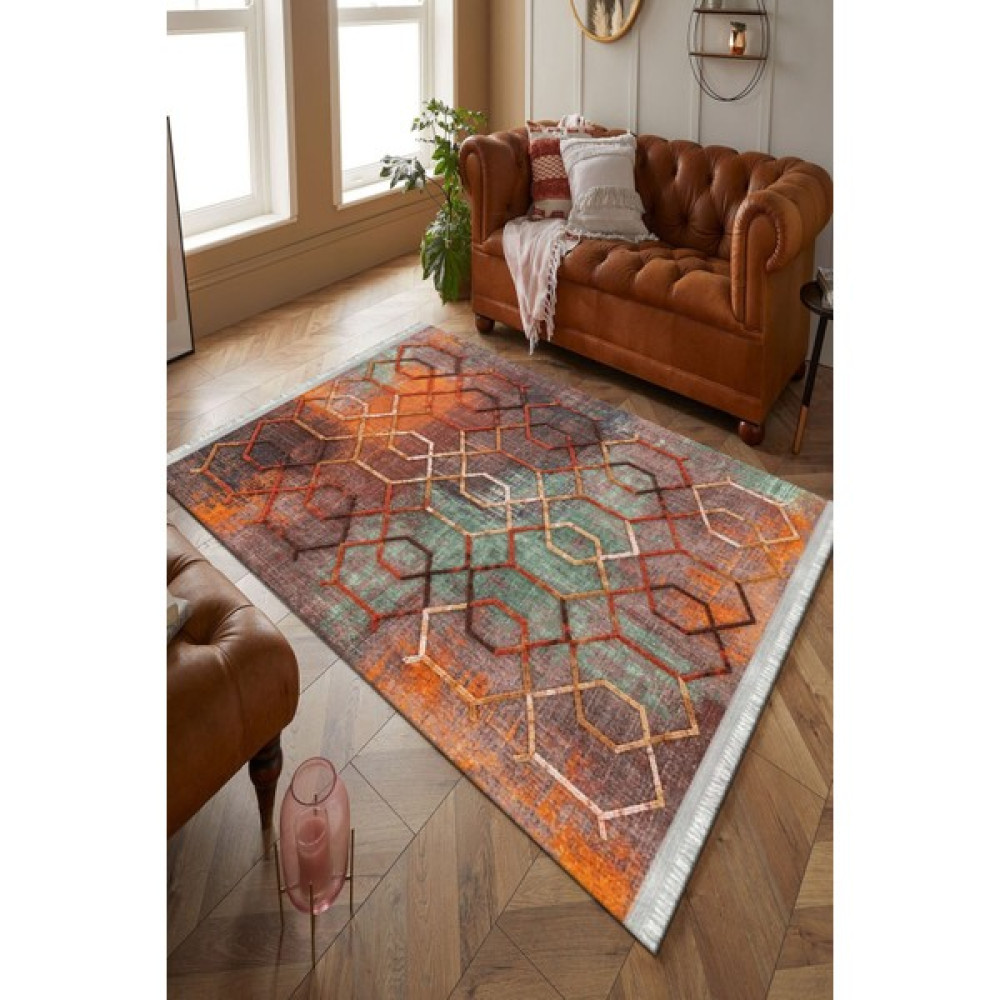 Kreatif Halı Modern Çizgili Desen Turuncu Yıkanabilir Balkon Halısı Kesme Süngerli Dot Taban Antre Halısı - 180 x 350 cm Salon Halısı Fiyatı