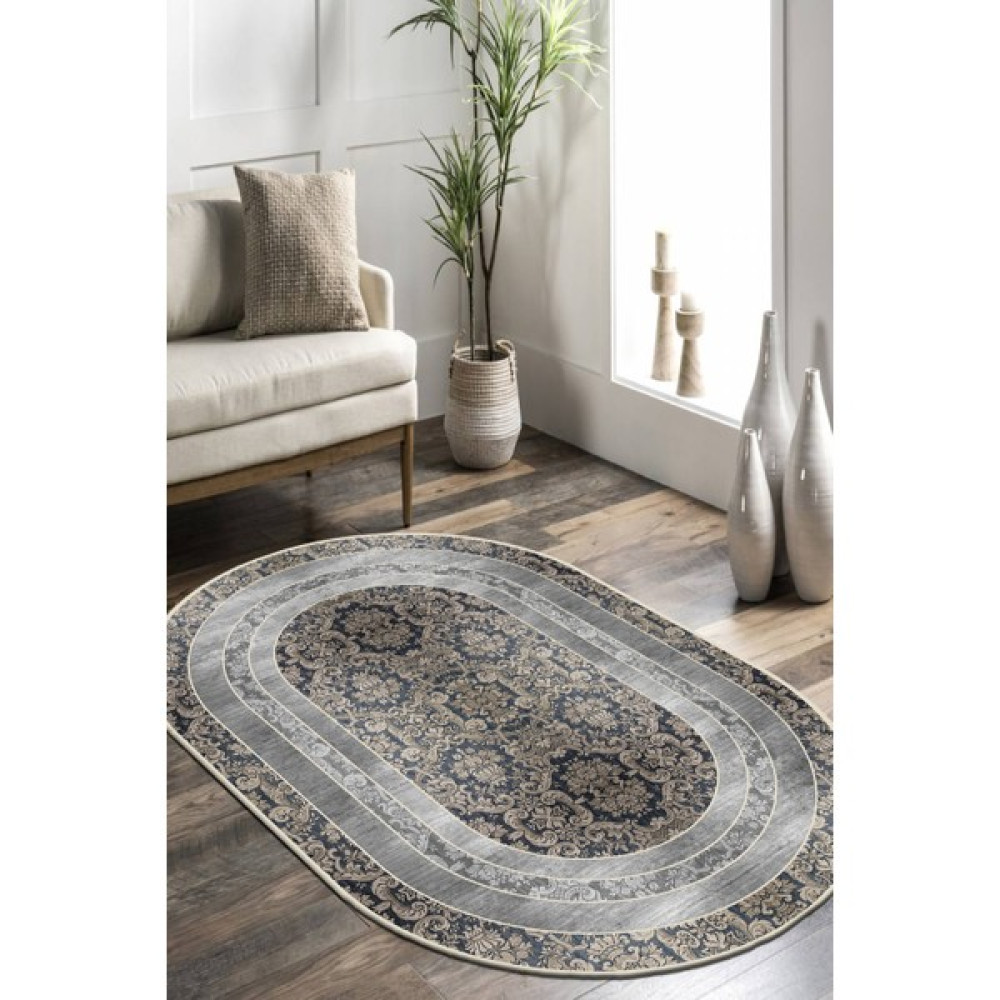 Kreatif Halı Vintage Yıkanabilir Kaymaz Taban Oval Mutfak Halısı Kadife Kumaş Süngerli Dot Taban Yuvarlak Halı - 80 x 140 cm - Kahverengi Salon Halısı Fiyatı
