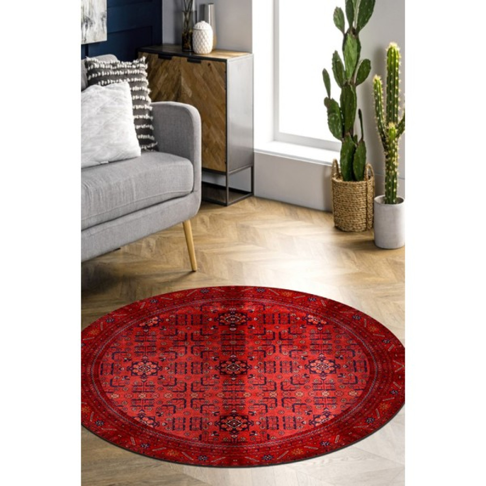 Kreatif Halı Vintage Yıkanabilir Kaymaz Taban Oval Mutfak Halısı Kadife Kumaş Süngerli Dot Taban Yuvarlak Halı - 80 x 80 cm - Bordo Salon Halısı Fiyatı