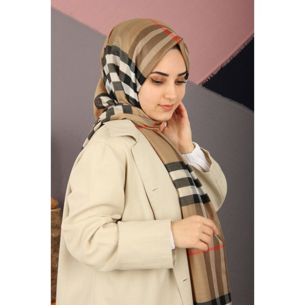 Krem Bej Sima Burberry Ekose Desen Ipek Şal Şal / Fular & Eşarp Fiyatı