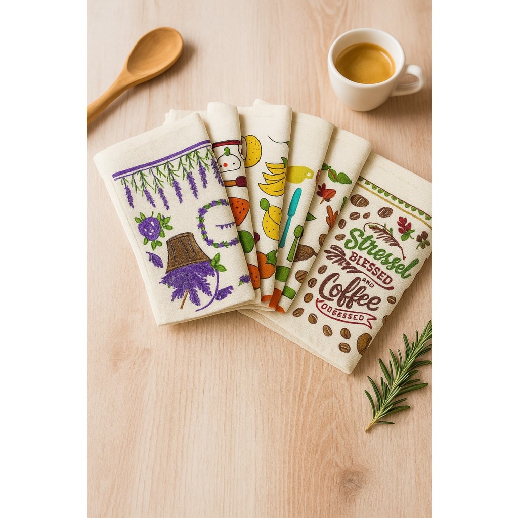 Krem Renkli 6’lı Mutfak Havlusu – 30X50 cm | Meyve & Kahve Temalı Desenli Kurulama Bezleri - 30 x 50 cm El / Yüz Havlusu Fiyatı