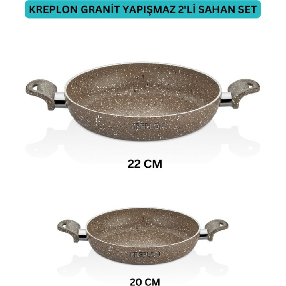 Kreplon Granit Yanmaz Yapışmaz Çift Kulplu Sahan 2'li 20-22 cm Tavalar Fiyatı