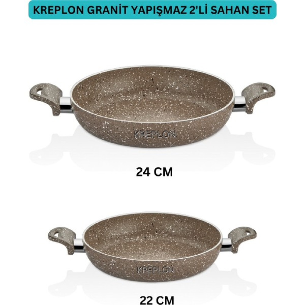 Kreplon Granit Yanmaz Yapışmaz Çift Kulplu Sahan 2'li 22-24 cm Tavalar Fiyatı