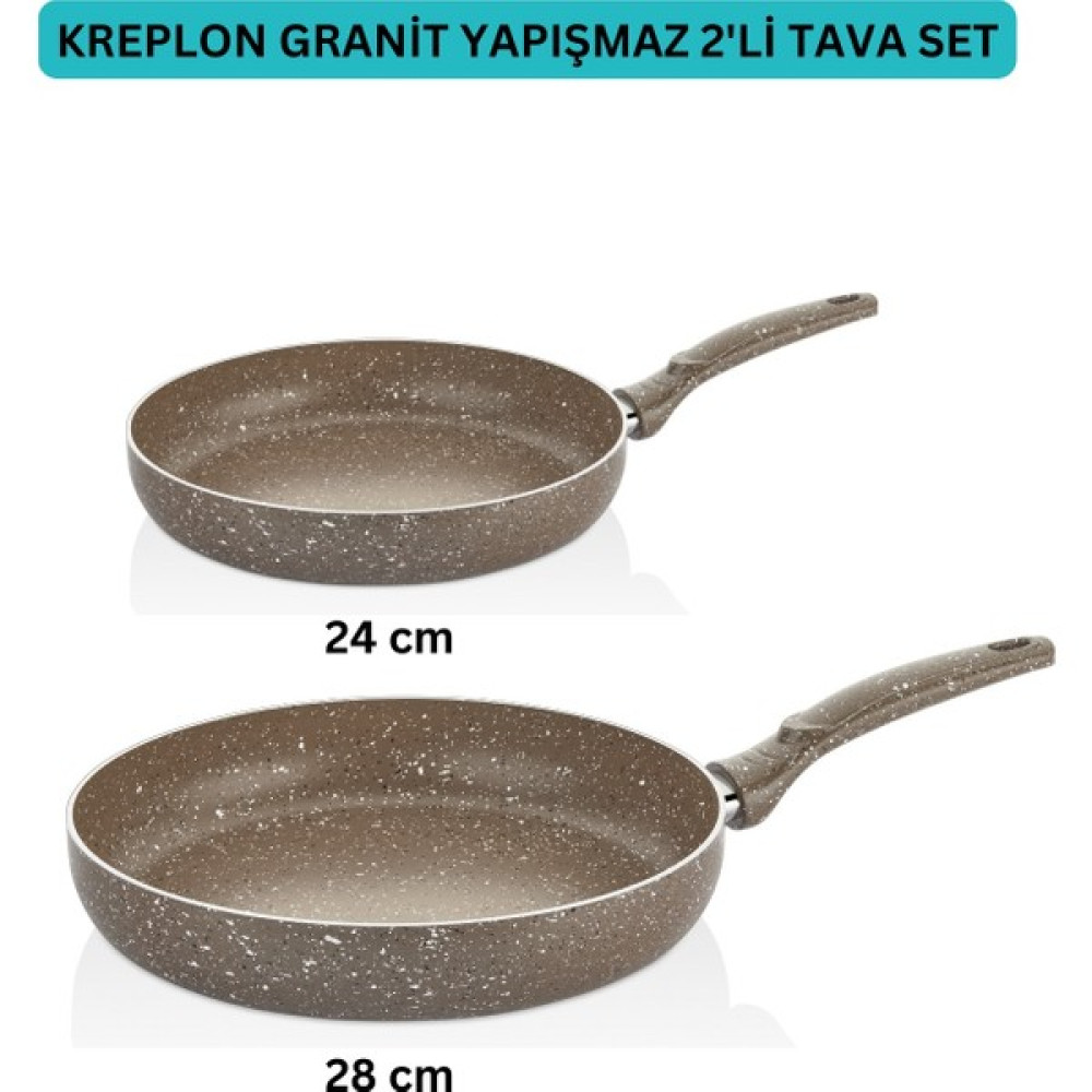 Kreplon Granit Yanmaz Yapışmaz Tek Saplı Tava 2'li 24-28 cm Tavalar Fiyatı