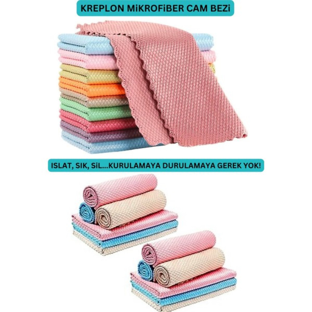 Kreplon Sihirli Mikrofiber Cam ve Ayna Genel Temizlik Bezi 3 Lü Temizlik Malzemeleri Fiyatı