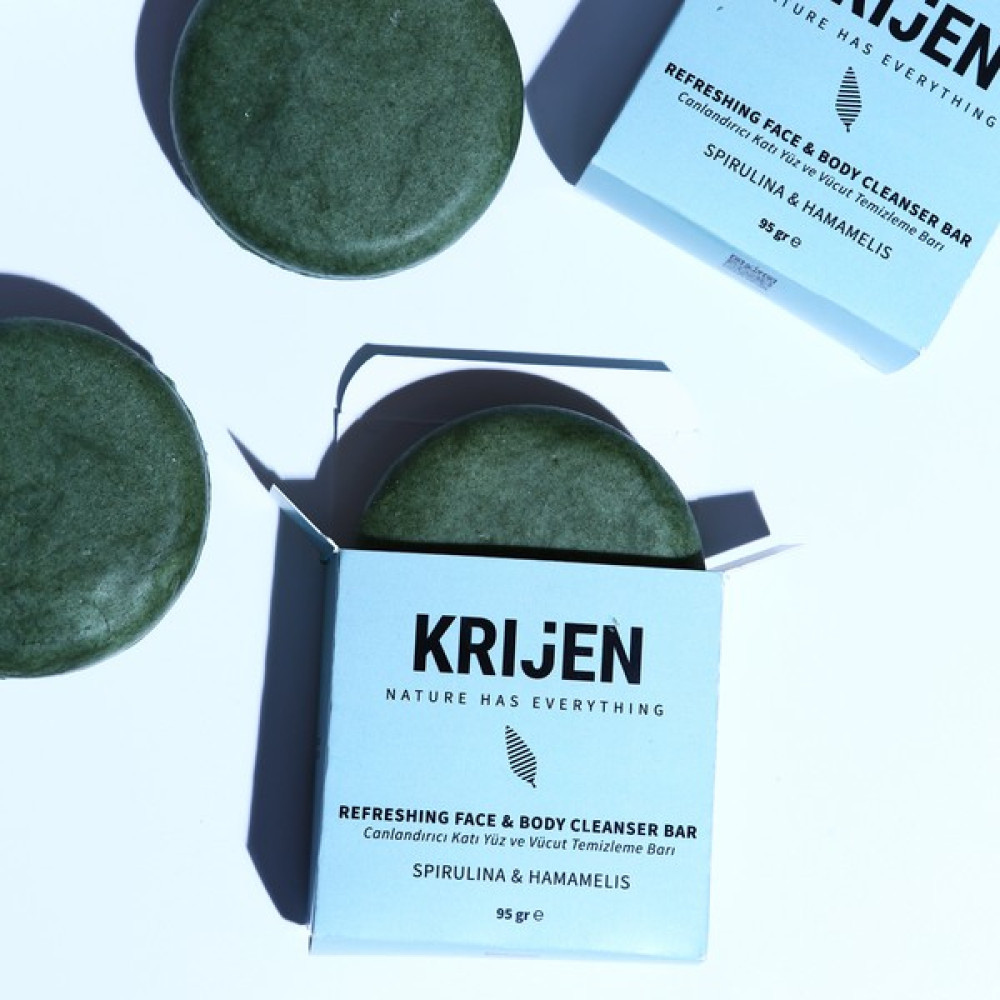 Krijen Canlandırıcı Etkili Spirulina & Hamamelis Yüz ve Vücut Temizleme Barı 95 gr Makyaj Temizleyicileri Fiyatı