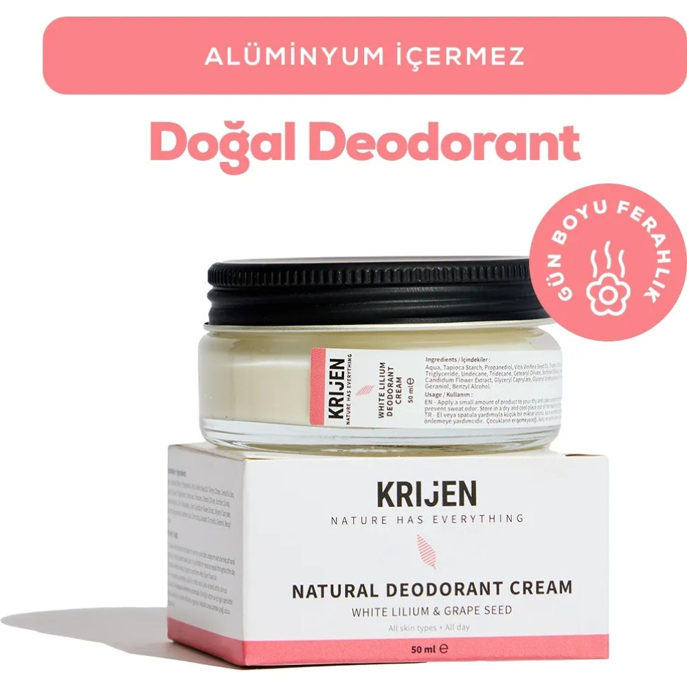 Krijen Doğal Deodorant - Beyaz Zambak & Üzüm Çekirdeği Krem Deodorant 50 Ml-Bitkisel - 50 ml Deodorantlar Fiyatı