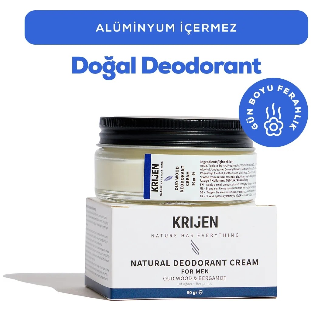 Krijen Ud Ağacı & Bergamot Erkek Krem Deodorant | Aluminyum Içermez + Mineral + Doğal Yağlar - 50 gr Deodorantlar Fiyatı