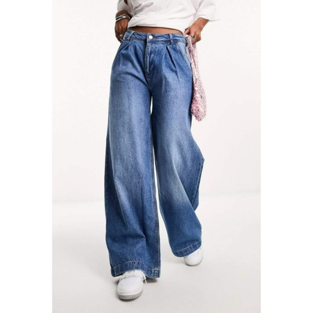 Krimo Fashion Kadın Y2K Mavi Baggy Palazzo Jean Bayan Jeans / Kot Pantolon Fiyatı