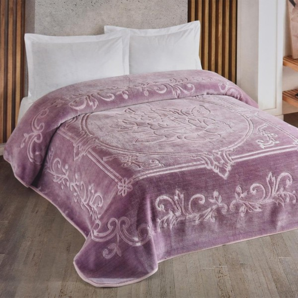 Kristal Çift Kişilik Battaniye Düz Renk Lila - Beyaz - 220 x 240 cm Battaniye Fiyatı