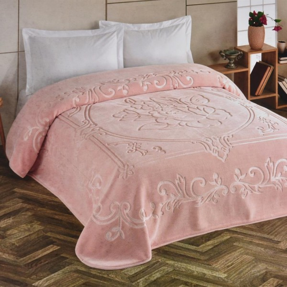 Kristal Çift Kişilik Battaniye Düz Renk Pudra - Beyaz - 220 x 240 cm Battaniye Fiyatı