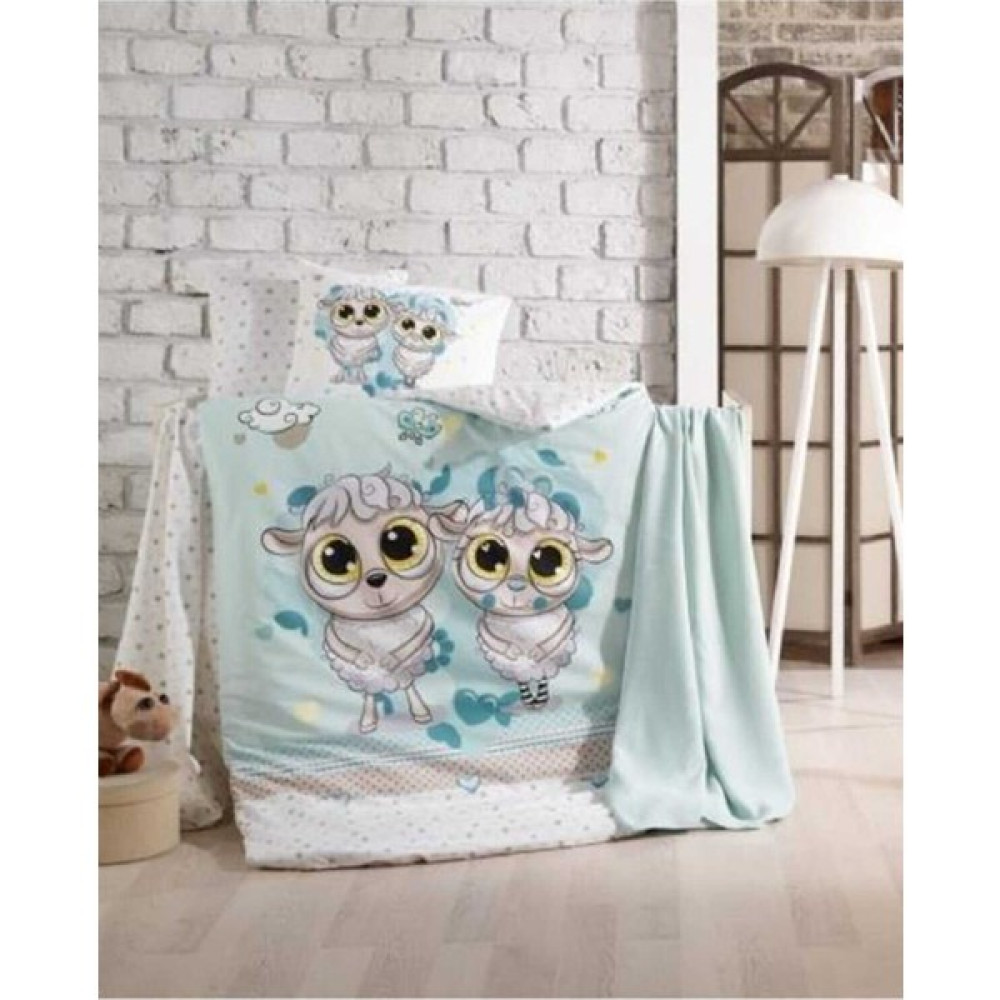 Kristal Happylambs Blue Bambu Örgü Bebek Seti - 100 x 200 cm - Beyaz - Mavi Nevresim Takımı Fiyatı