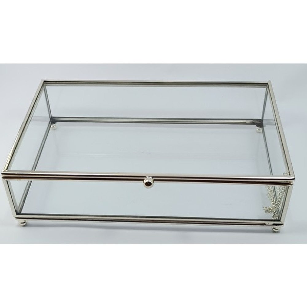 Kristal Home Cam Sandık, Cam Metal Çerçeveli Sunumluk Kapaklı Sandık, Çikolata Şeker ve Takı Kutusu Gold - 25*15*7 cm - Gümüş Eşya Saklama Kutusu Fiyatı