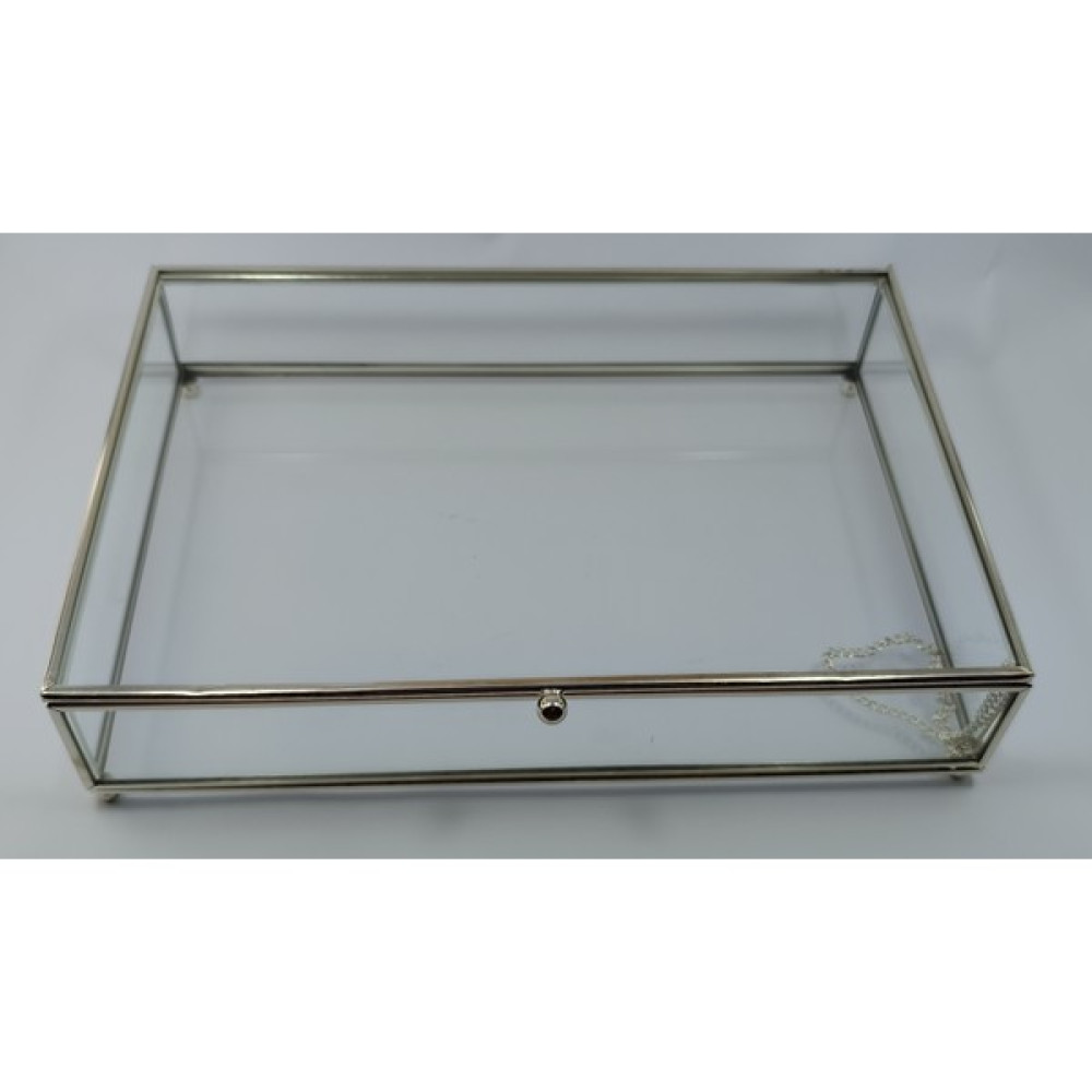 Kristal Home Cam Sandık, Cam Metal Çerçeveli Sunumluk Kapaklı Sandık,çikolata Şeker ve Takı Kutusu Gold 30X20X7CM - 30*20*7 cm - Gümüş Eşya Saklama Kutusu Fiyatı