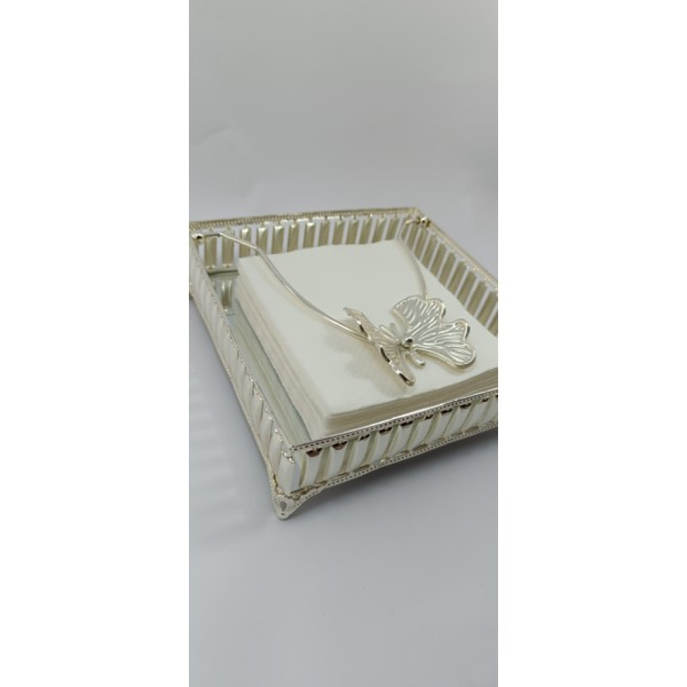 Kristal Home Kare Aynalı Kelebek Peçetelik Gümüş Rengi Metal Yatay Peçete Uçurtmaz - 18 x 18 cm Masa Örtüsü Fiyatı