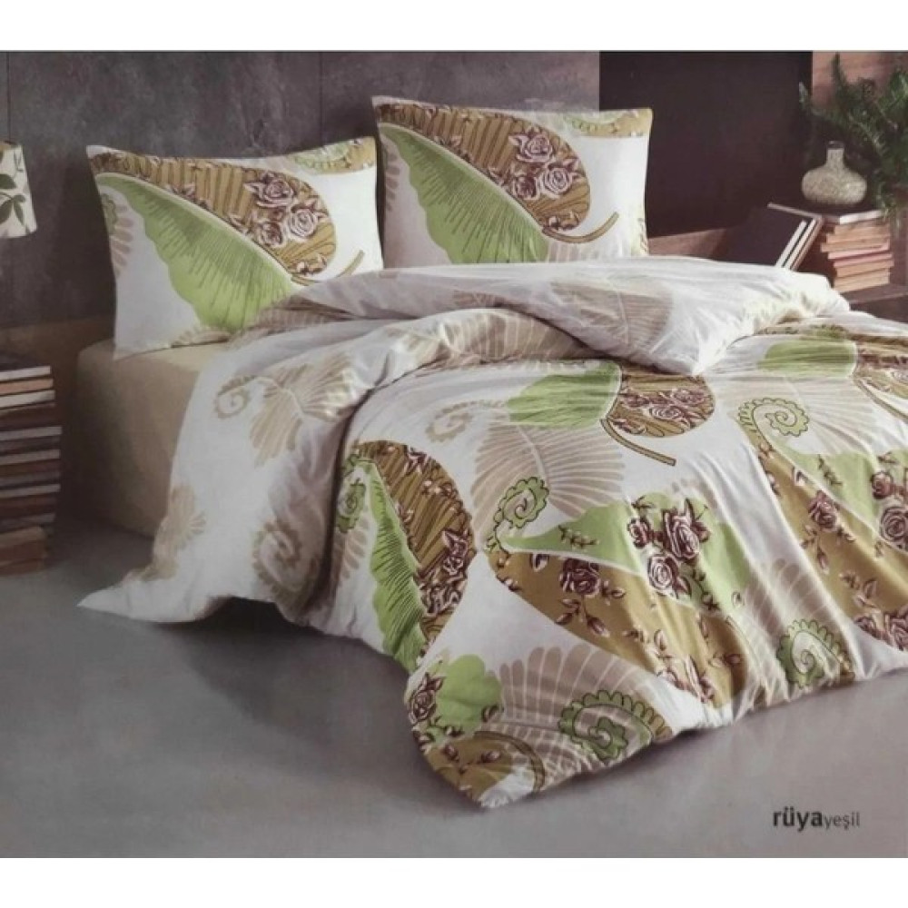 Kristal Rüya Yeşil Çift Kişilik 220X230 Ranforce Kapitoneli Nevresim Takımı - 220 x 230 cm Nevresim Takımı Fiyatı