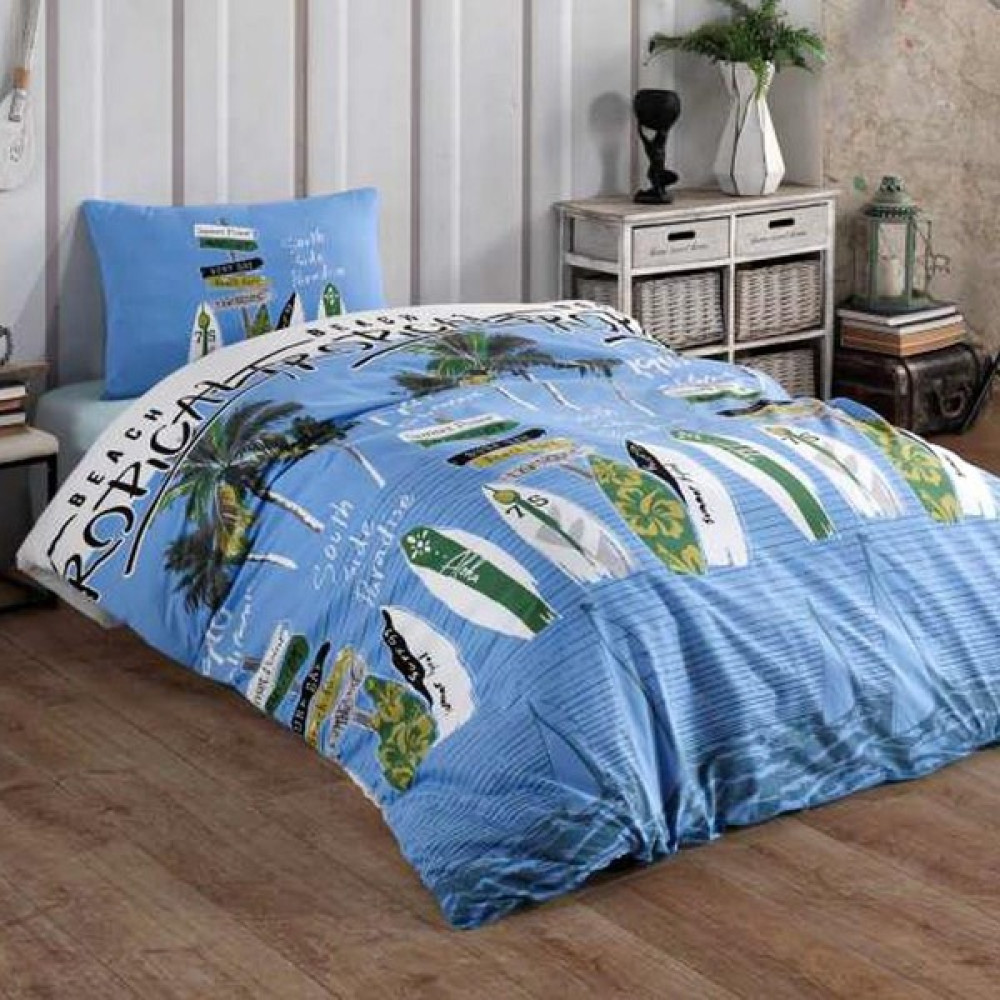 Kristal Tek Kişilik Ranforce Nevresim Takımı Rüzgar Mavi - Beyaz - 160 x 200 cm Nevresim Takımı Fiyatı