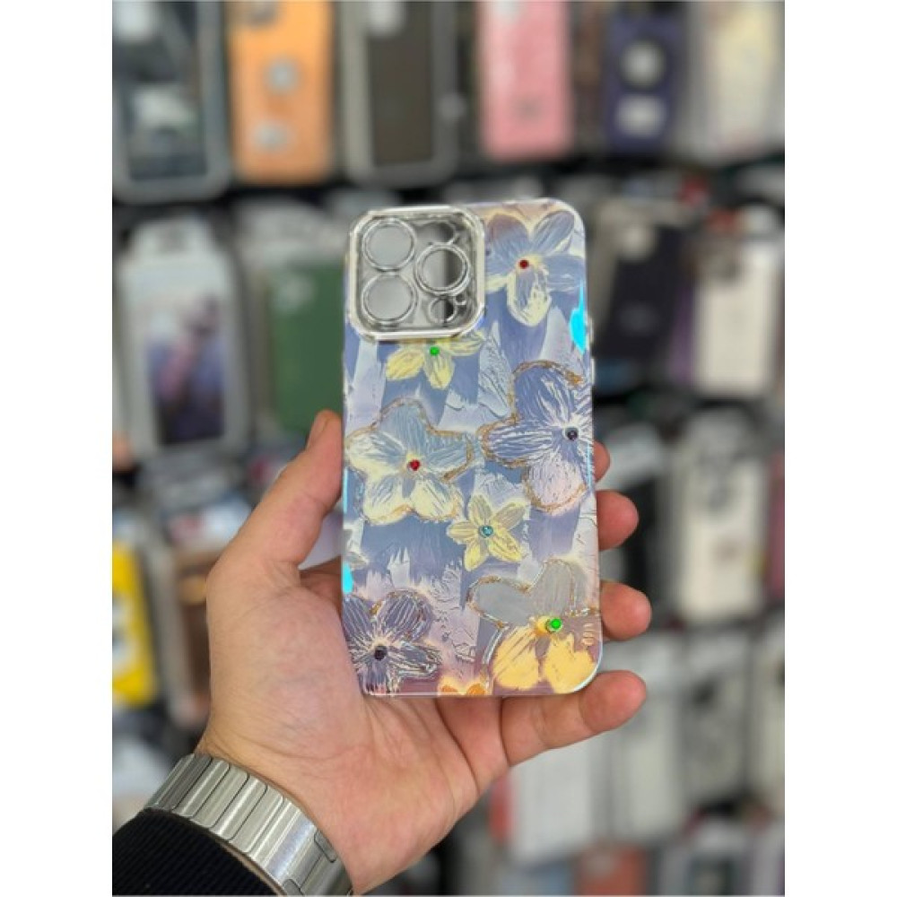 Kristal Teknoloji Apple iPhone 15 Pro Max Uyumlu Çiçekli Telefon Kılıfı Mor Cep Telefonu Kılıfı Fiyatı