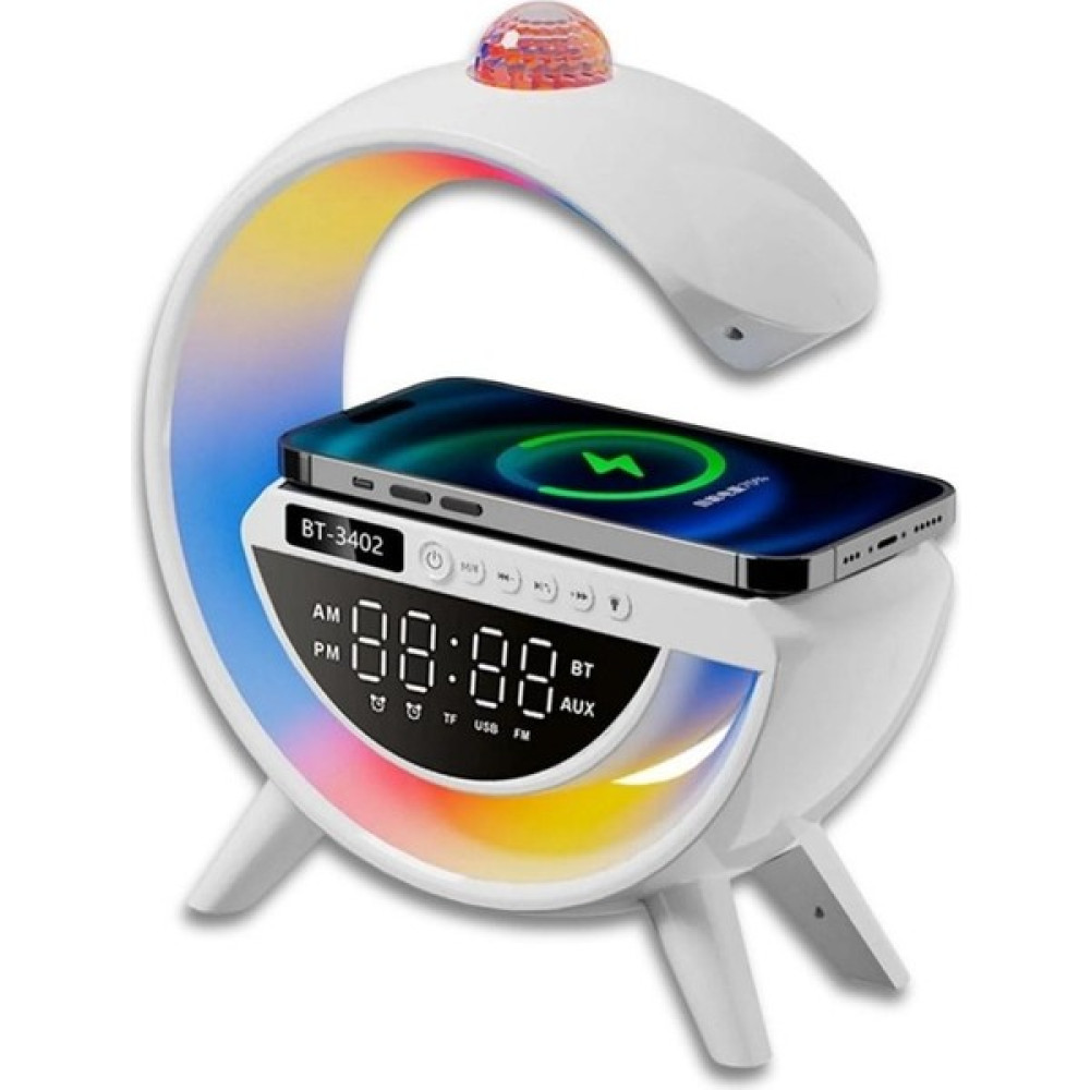 Krizantem LED Işıklı Bluetooth Hoparlör Kablosuz Şarj Radyo Müzik Çalar Saatli Telefon Standı +Mini Disco Topu - Beyaz Bluetooth Hoparlör Fiyatı