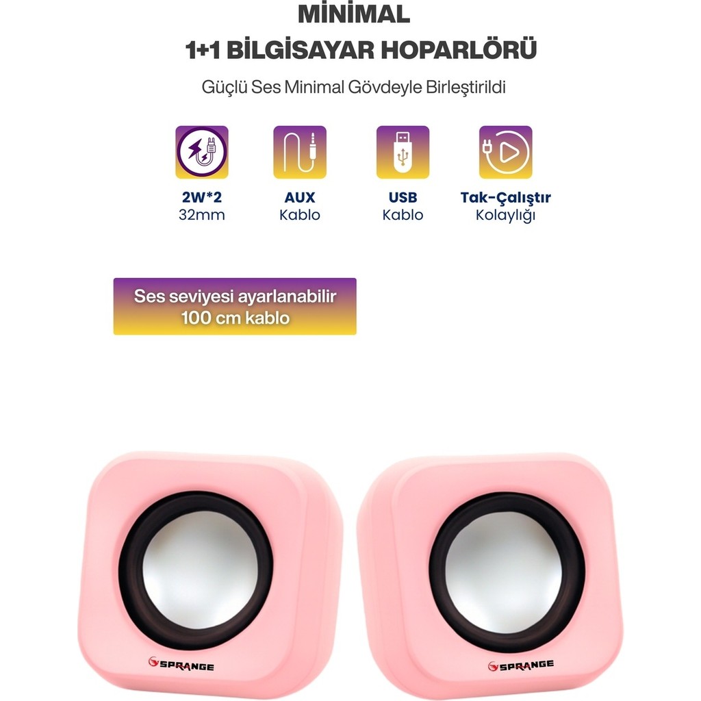 Krl Tak Çalıştır 2'li USB Bilgisayar Hoparlörü – Güçlü Ses, Kompakt Tasarım, Ev-Ofis Kullanıma Uygun - Pembe Bilgisayar Hoparlörü Fiyatı