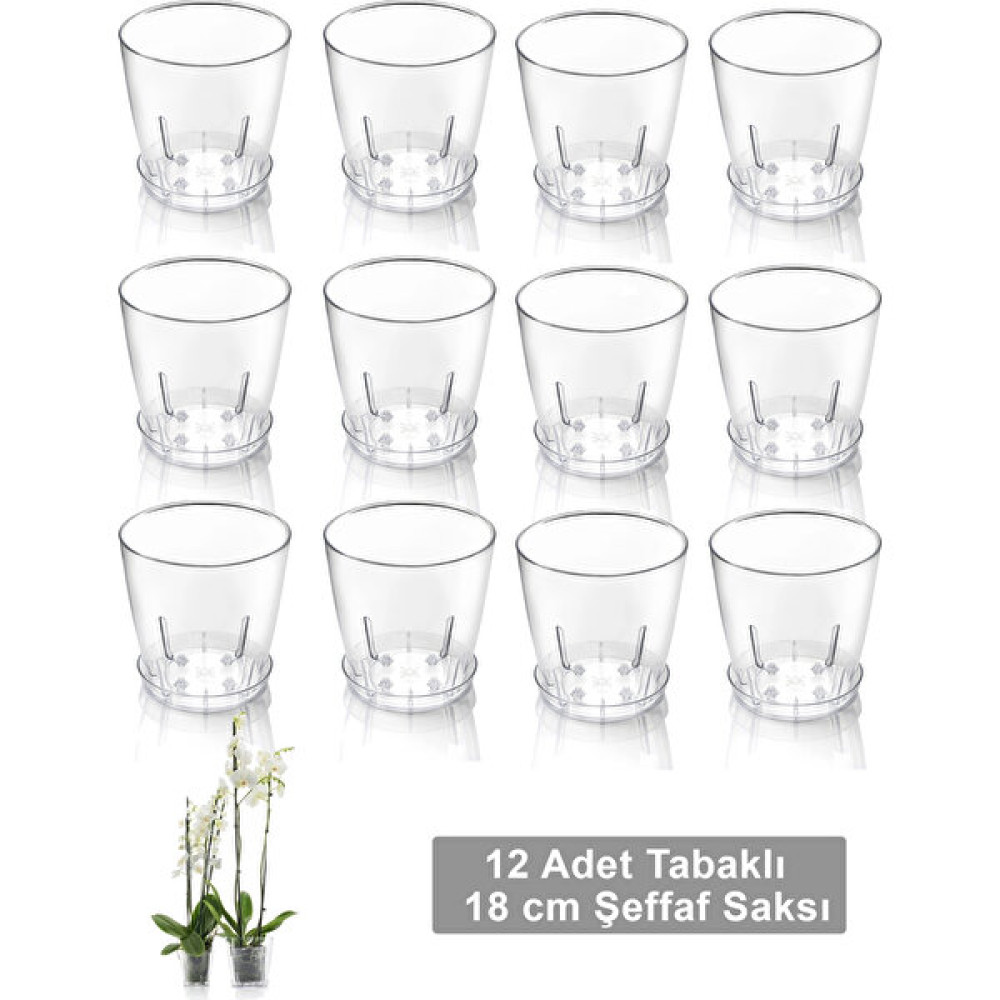 Krm Home 12 Adet 18 cm Orkide Saksısı 2.2 Lt Tabaklı 12'li Şeffaf Saksı Saksı ve Aksesuarları Fiyatı