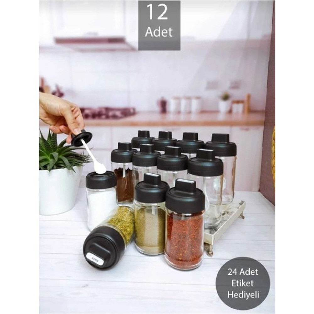 Krm Home 12 Adet Kapağı Kendinden Kaşıklı Cam Baharat Takımı Kilitli Kapak-300 Ml 12 Li Baharat Seti Etiketli Baharatlık Baharat Setleri & Baharatlıklar Fiyatı