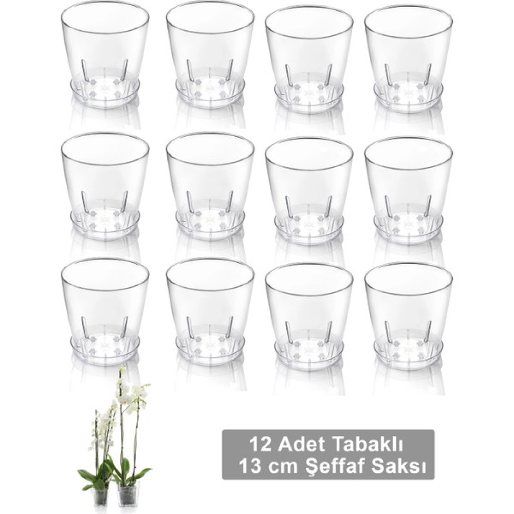 Krm Home 12 Adet Orkide Saksısı 1.6 Lt Tabaklı 12'li-Şeffaf 13 cm Saksı ve Aksesuarları Fiyatı