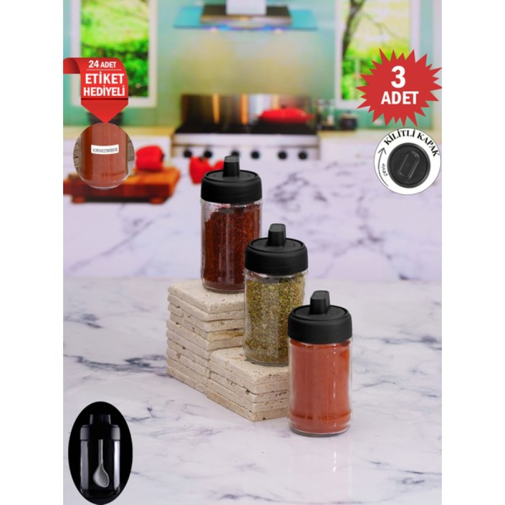 Krm Home 3 Adet Kapağı Kendinden Kaşıklı Cam Baharat Takımı Kilitli Kapak-300 Ml 3 Lü Baharat Seti Etiketli Baharat Setleri & Baharatlıklar Fiyatı