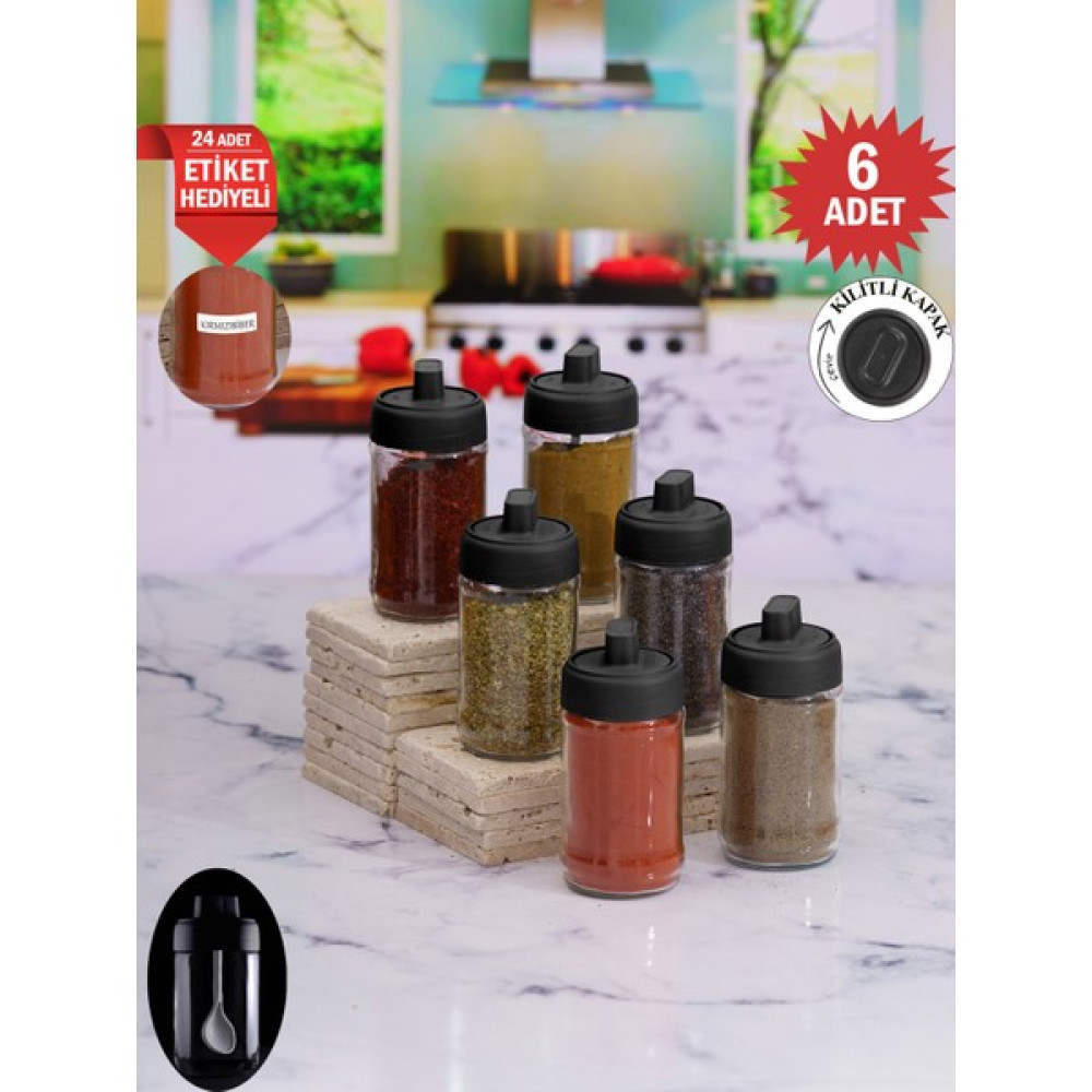 Krm Home 6 Adet Kapağı Kendinden Kaşıklı Cam Baharat Takımı Kilitli Kapak-300 Ml 6 Lı Baharat Seti Etiketli Baharat Setleri & Baharatlıklar Fiyatı