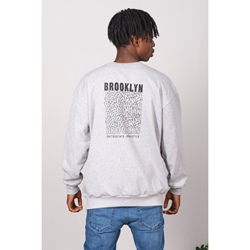 Kronik Gri Sırt Brooklyn Baskı Oversize Sweat Erkek Sweatshirt Fiyatı