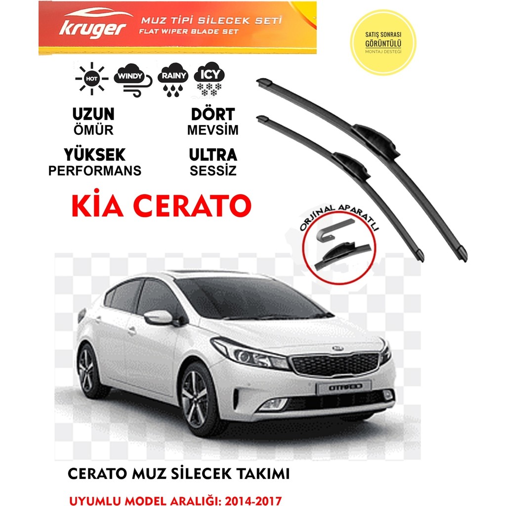 Kruger Kia Cerato Ön Cam Muz Muz Silecek Takımı 1.6 Motor Araca Özel Aparat (2014-2017) Araca Özel Silecekler Fiyatı