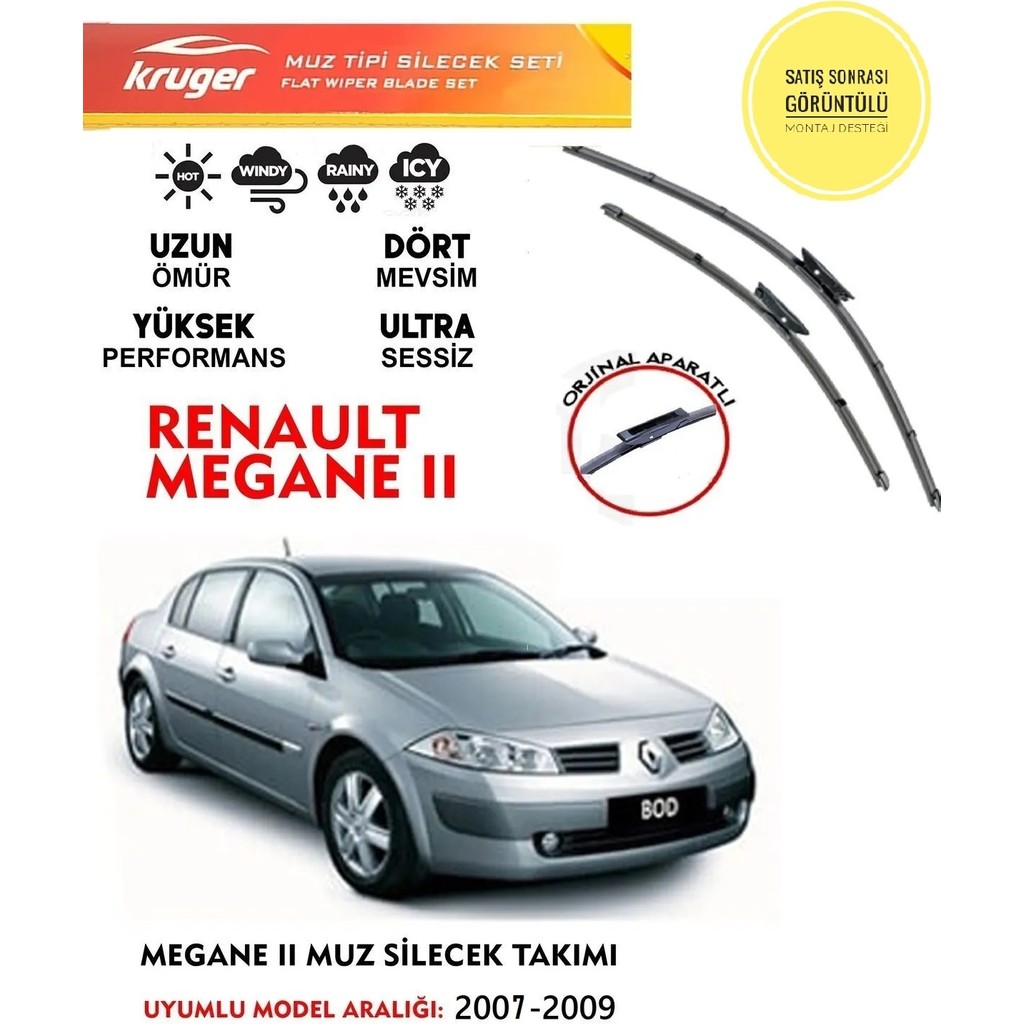 Kruger Megane 2 Cam Muz Silecek Takımı 1.4 1.6 1.5 Motor Araca Özel Aparat 2007-2009 Arası Araca Özel Silecekler Fiyatı