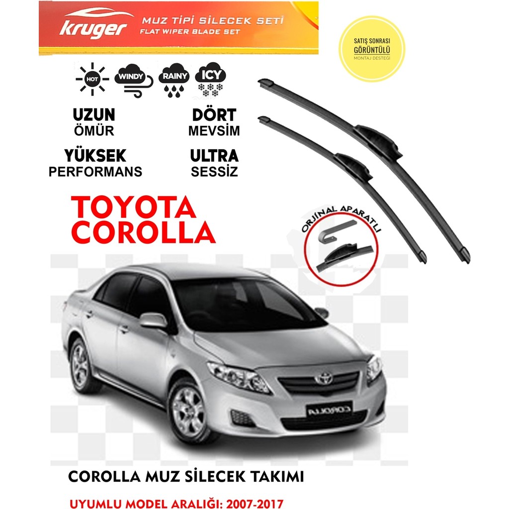 Kruger Toyota Corolla Muz Silecek Takımı 2015 Model Araca Özel Aparat Araca Özel Silecekler Fiyatı