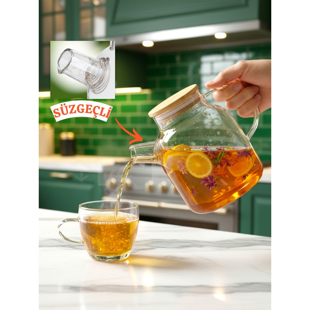 Kry Cam Bambu Kapaklı Borosilikat Demlik & Sürahi – 1800 ml Metal Kapaklı Bitki Çayı Demliği - 1 - Ahşap Rengi Diğer Fiyatı