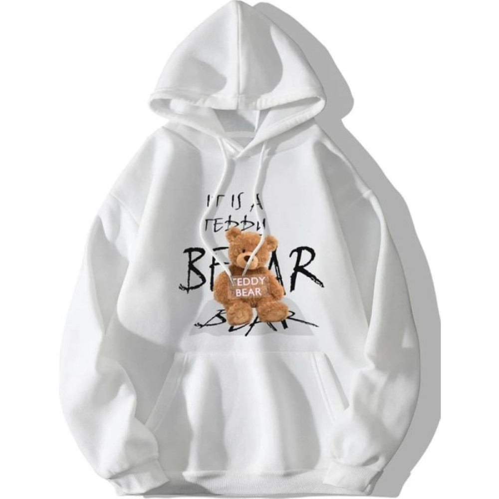 Kry Joker Kryjoker-Unısex Beyaz Bear Baskılı Oversiz Kapüşonlu Sewatshirt Erkek Sweatshirt Fiyatı