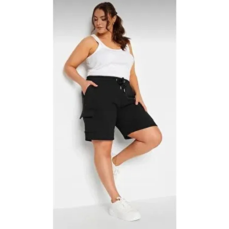 K&S Siyah Kargo Cep Şort Kadın Regular Fit Düz Desenli Pamuk-Polyester Özellikli Giyim & İç Giyim Fiyatı
