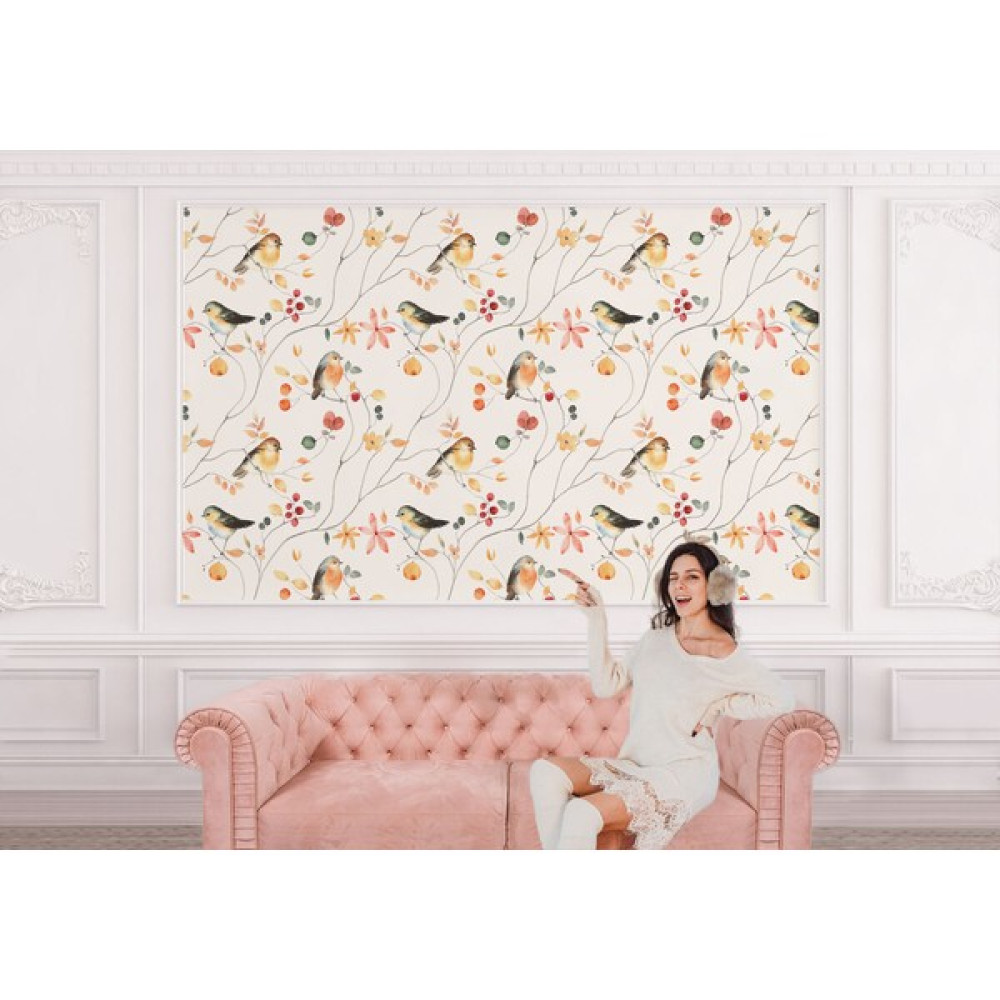 KSKNBOX Açağ Dallarındaki Sevimli Kuşlar Desenli Duvar KAĞIDI-5760 - Renkli - 310 x 450 cm Duvar Kağıdı Fiyatı