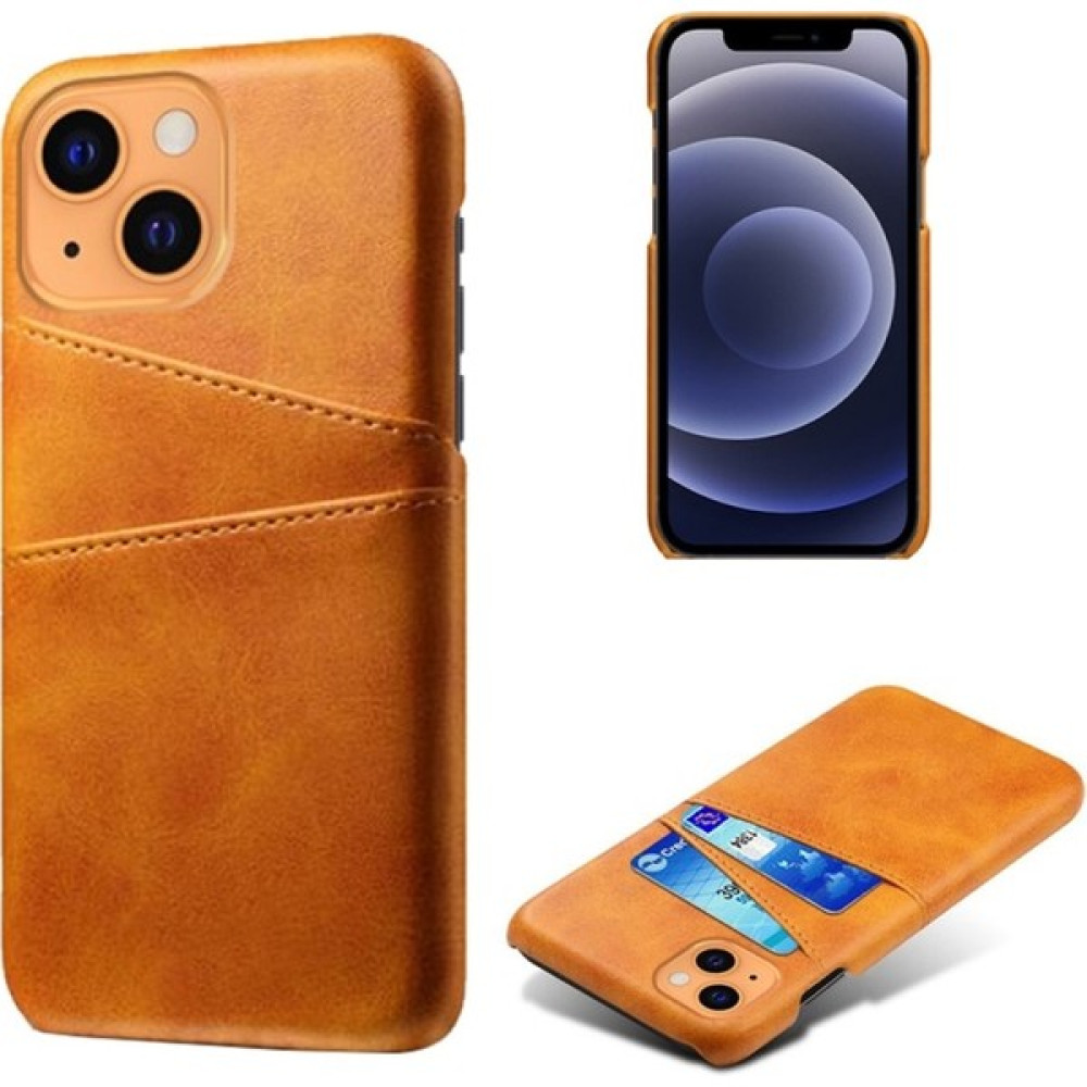 Ksq Apple iPhone 13 Için Çift Kart Yuvalı Pu Deri Kaplamalı Sert Pc Kılıf - Turuncu (Yurt Dışından) Cep Telefonu Kılıfı Fiyatı
