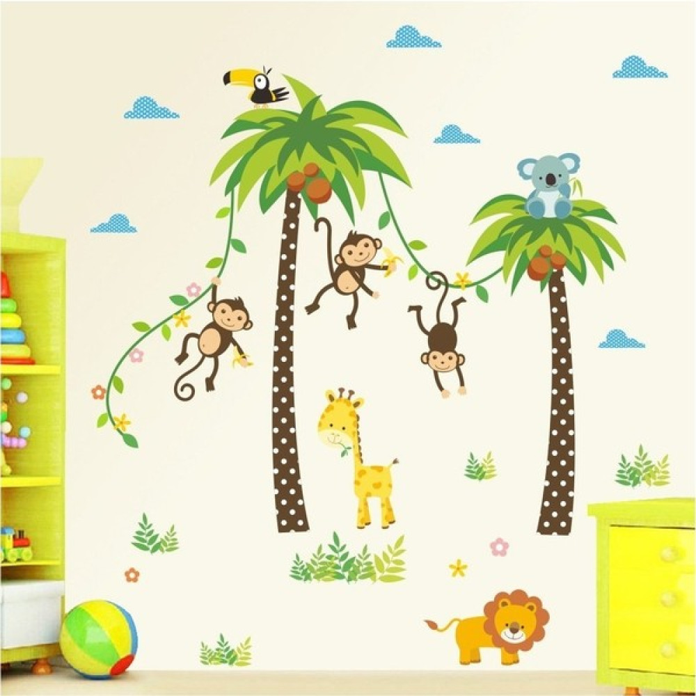 Kt Decoration Palmiyeler ve Sevimli Hayvanlar Anaokulu Bebek ve Çocuk Odası Dekorasyonu Bebek Odası Duvar Süsü Fiyatı
