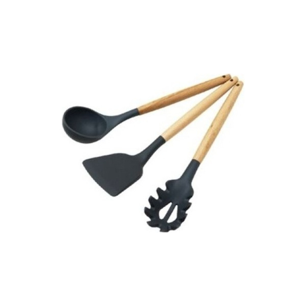KT Home Bambu Saplı Silikon Uçlu Mutfak Servis Seti (Kepçe-Spatula-Spagetti) 3 Parça Siyah Mutfak Gereçleri Fiyatı